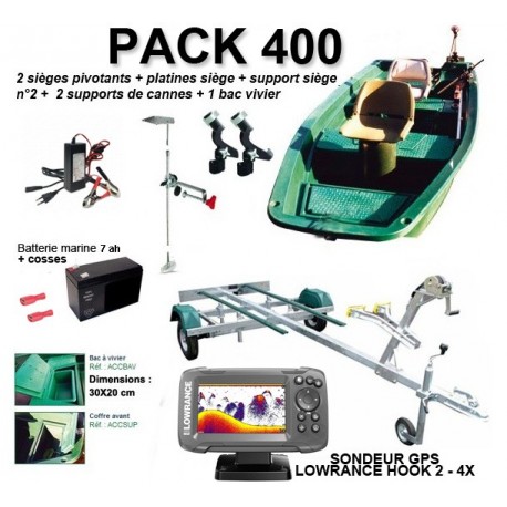 Pack 400 complet + remorque + SONDEUR GPS LOWRANCE HOOK 2 - 4X